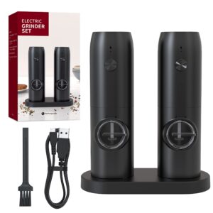 electric automatic and salt and pepper grinder : rechargeable,led lights,usb type-c no battery needed, adjustable coarseness,one hand operation peppercorn mill shakers(2 pack)