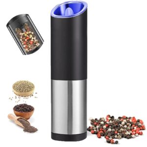 auyi automatic salt and pepper grinder gravity - stainless steel pepper grinder operation with on/off button,4 aaa batteries powered (not include)