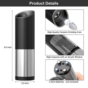 AUYI Automatic Salt and Pepper Grinder Gravity - Stainless Steel Pepper Grinder Operation with On/Off Button,4 AAA Batteries Powered (Not Include)