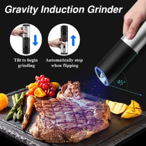 AUYI Automatic Salt and Pepper Grinder Gravity - Stainless Steel Pepper Grinder Operation with On/Off Button,4 AAA Batteries Powered (Not Include)