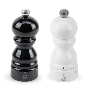 Peugeot Paris U'Select 5-Inch Pepper & Salt Mill Set, Black & White Lacquer