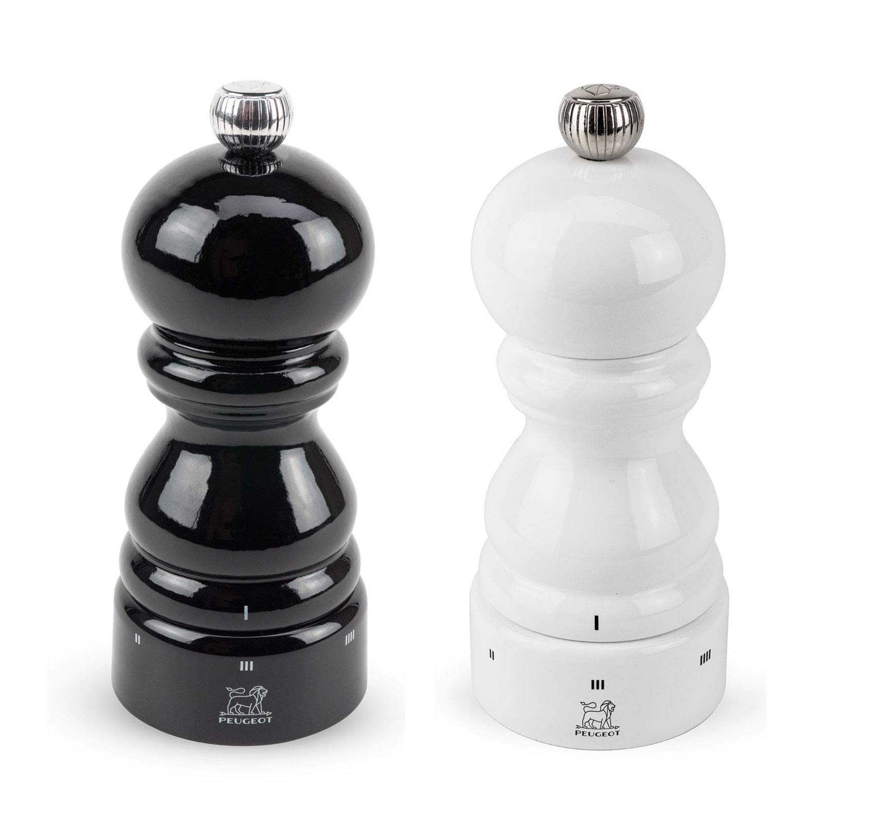 Peugeot Paris U'Select 5-Inch Pepper & Salt Mill Set, Black & White Lacquer