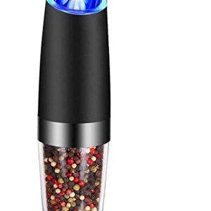 Gravity Electric Salt and Pepper Grinder Set, Automatic Pepper and Salt Mill Grinder,Battery-Operated with Adjustable Coarseness, Premium Stainless Steel with LED Light, (BLACK 1-PACK)