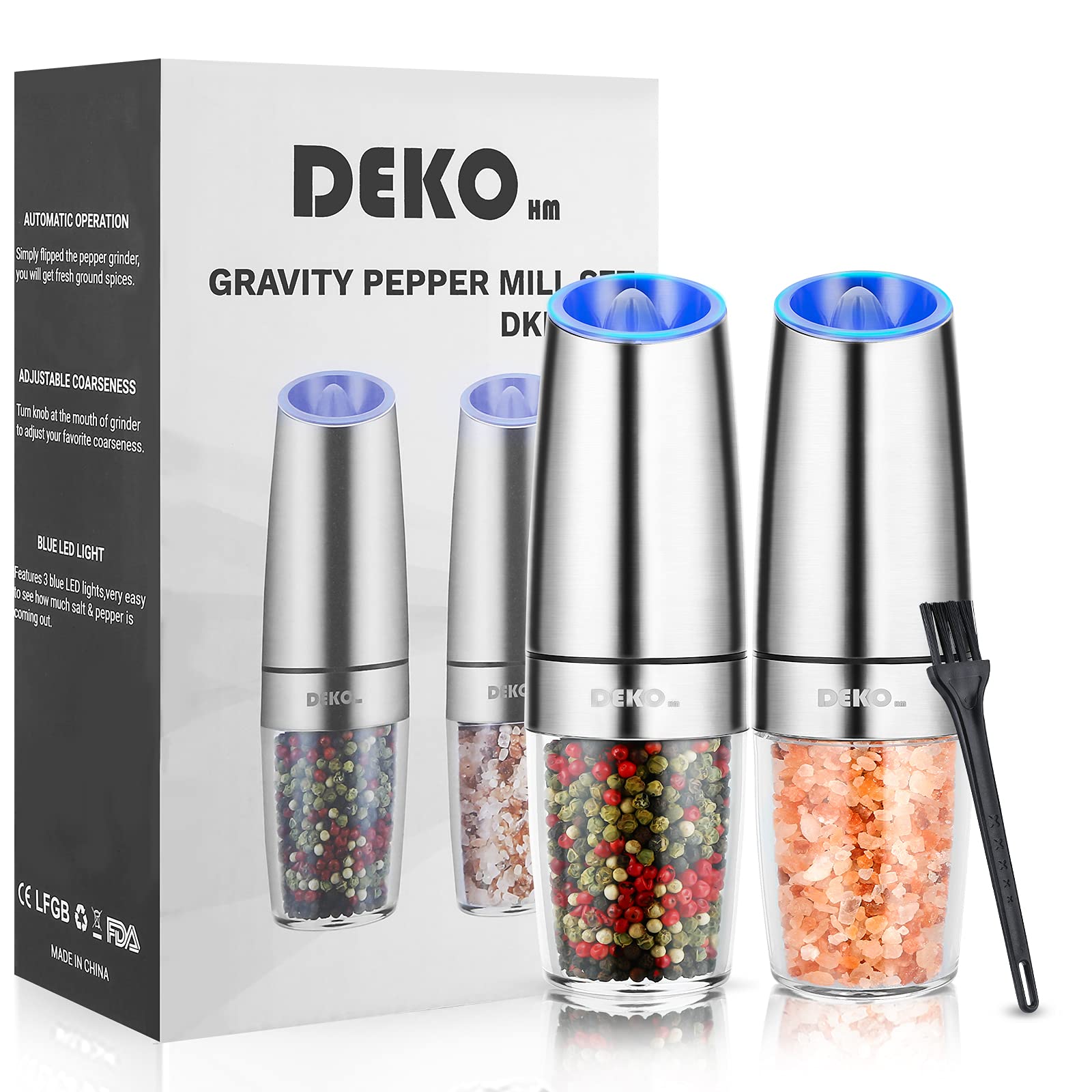 Automatic Salt Pepper Grinder or Gravity Pepper Mill Battery Operated Electric Salt and Pepper Grinder with Adjustable Coarseness (1, 2 Pack - 2.5 × 8)