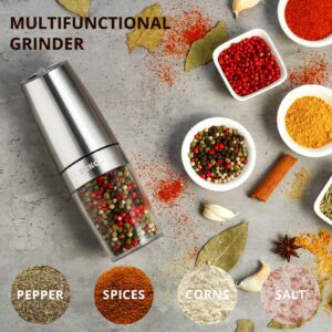 Automatic Salt Pepper Grinder or Gravity Pepper Mill Battery Operated Electric Salt and Pepper Grinder with Adjustable Coarseness (1, 2 Pack - 2.5 × 8)