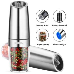 Automatic Salt Pepper Grinder or Gravity Pepper Mill Battery Operated Electric Salt and Pepper Grinder with Adjustable Coarseness (1, 2 Pack - 2.5 × 8)