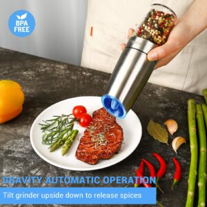 Automatic Salt Pepper Grinder or Gravity Pepper Mill Battery Operated Electric Salt and Pepper Grinder with Adjustable Coarseness (1, 2 Pack - 2.5 × 8)