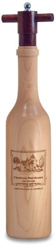 The Original Laser Engraved 14""Wine Bottle" Pepper Mill in Maple Wood - Chateau Bordeaux