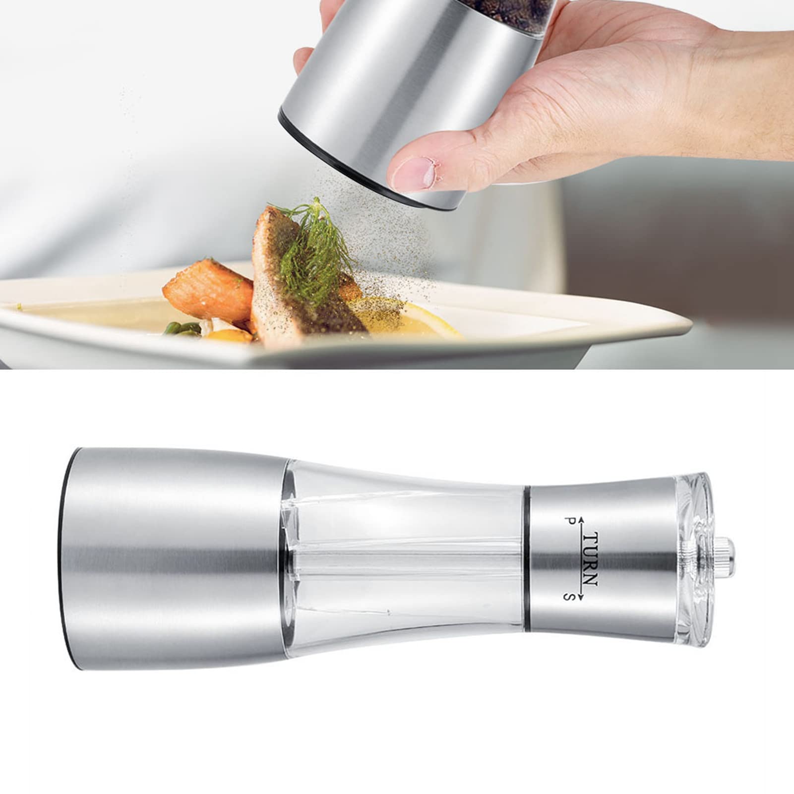 2 in 1 Stainless Steel Manual Dual Salt & Pepper Grinder Spices Mill Grinder Shaker with Adjustable Coarseness Kitchen Cooking Tools