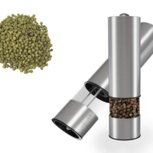 Electric Pepper Grinder or Salt Grinder – Battery Operated Automatic Spice Grinder - Pepper Mill with Light and Adjustable Ceramic Grinder by Velvastar