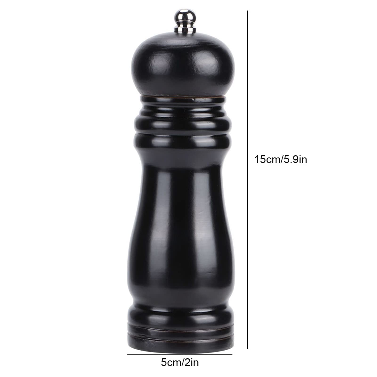 Wood Pepper Grinder Pepper Mill, 6 inch Durable Manual Pepper Mill with Adjustable Upper Knob, Ergonomic Pepper Mill for Home Kitchens, Restaurants, Hotels