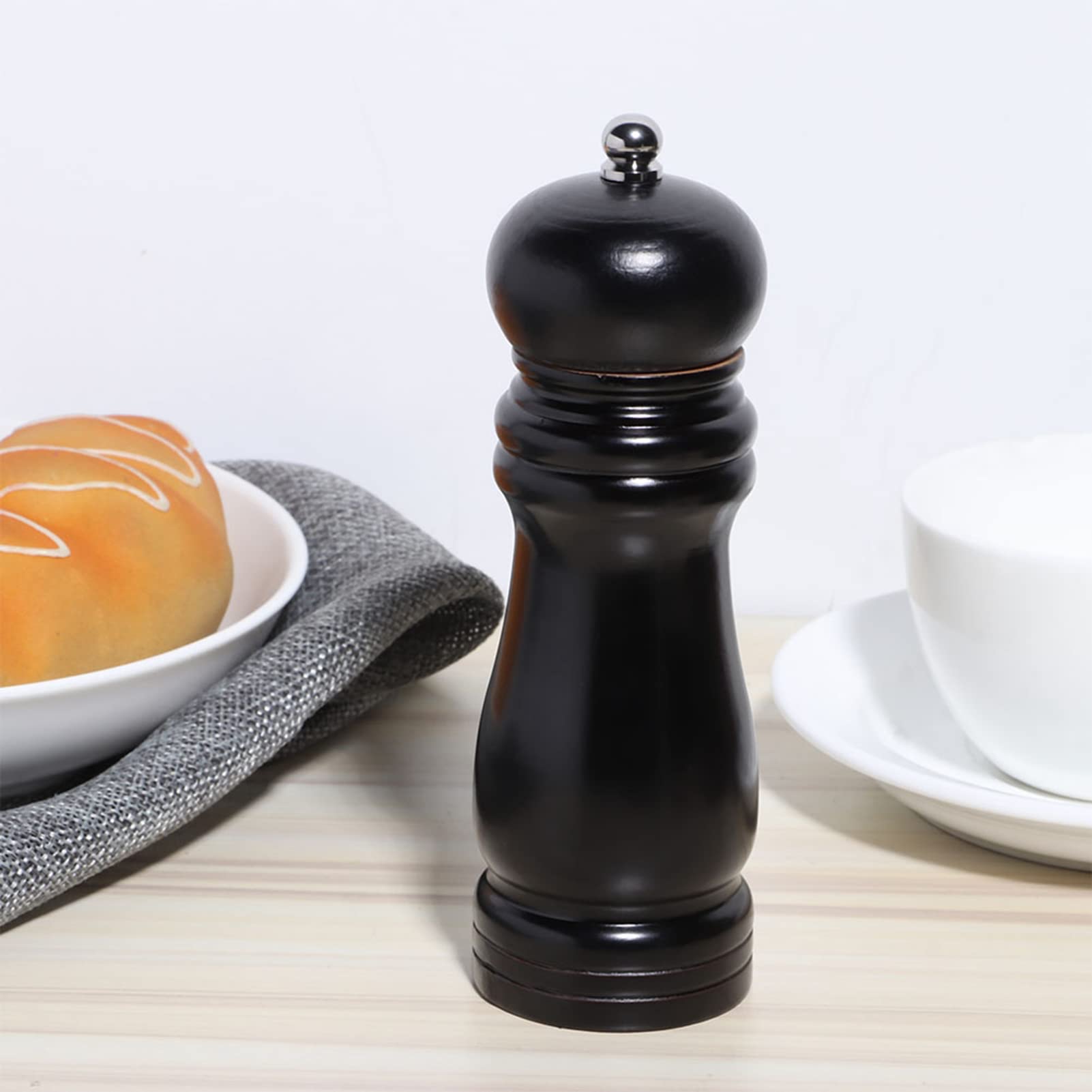 Wood Pepper Grinder Pepper Mill, 6 inch Durable Manual Pepper Mill with Adjustable Upper Knob, Ergonomic Pepper Mill for Home Kitchens, Restaurants, Hotels