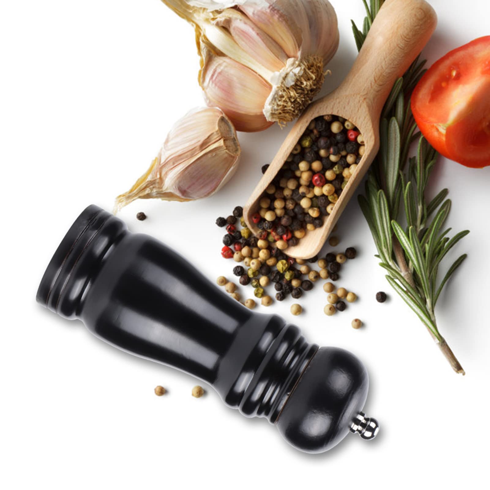 Wood Pepper Grinder Pepper Mill, 6 inch Durable Manual Pepper Mill with Adjustable Upper Knob, Ergonomic Pepper Mill for Home Kitchens, Restaurants, Hotels