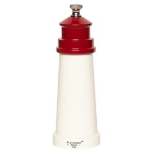 fletchers' mill lighthouse pepper mill, white/red - 6 inch, adjustable coarseness fine to coarse, made in u.s.a.