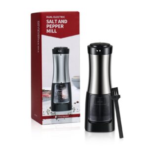 pepper grinder, 2 in 1 salt mill grinder battery-operated with adjustable coarseness, kitchen automatic pepper, double slot, one hand operated