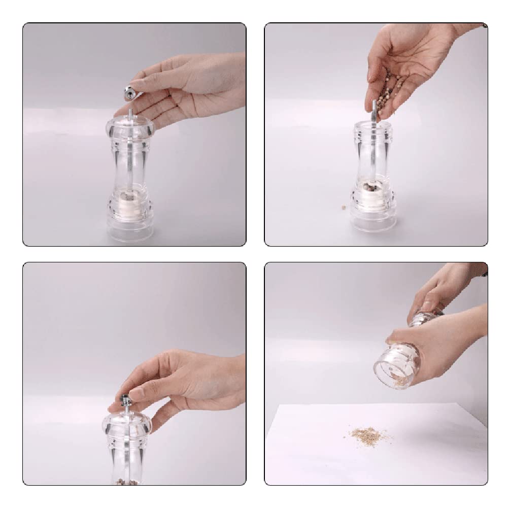 Clear Acrylic Pepper Grinder 4 Inch Refillable Salt Pepper Mill Shaker Kitchen Supplies for Sea Salt, Peppercorn (1 Piece)