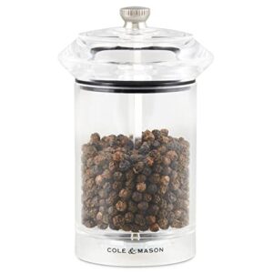 cole & mason h83001p solo clear pepper mill, precision+, acrylic, 114 mm, single, includes 1 x pepper grinder