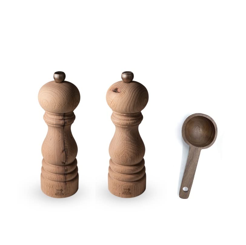 Peugeot Paris Nature 7 inch Salt & Pepper Mills Gift Set - With Wooden Spice Scoop