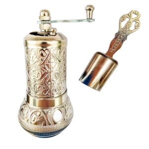 pepper salt coffee grinder - 3 in one - turkish coffee mill - with spice shovel spoon - salt shaker - zinc alloy casting best carving metal - adjustable coarseness - silver color design (silver)