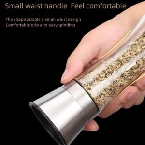 1pcs Pepper Grinder or Salt Grinder, Best Spice Mill with Ceramic Blades, Adjustable Coarseness, Brushed Stainless Steel Cap, and Refillable Tall Glass Body (7.5")