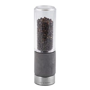 cole & mason h321801 regent pepper mill, precision+ stemless, concrete/stainless steel/acrylic, 180 mm, single, includes 1 x pepper grinder