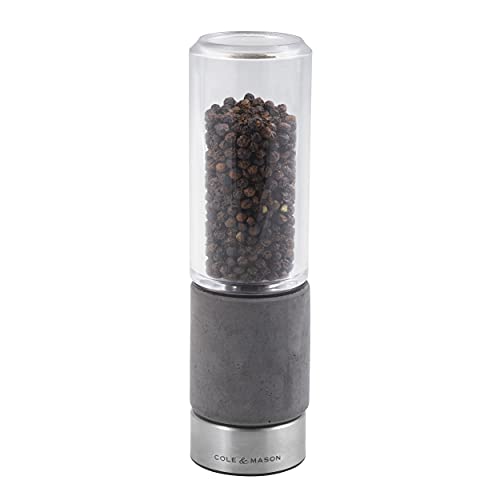 Cole & Mason H321801 Regent Pepper Mill, Precision+ Stemless, Concrete/Stainless Steel/Acrylic, 180 mm, Single, Includes 1 x Pepper Grinder