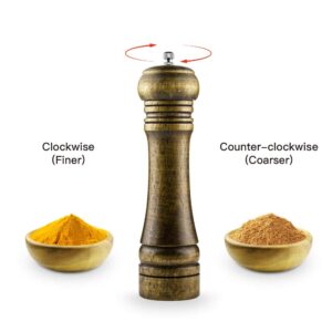 DIGITBLUE Wood Pepper Grinder, Capstan Pepper Mill Ceramic Rotor with Strong Adjustable Coarseness, Wood Pepper Grinder 8 Inch Hand Operated