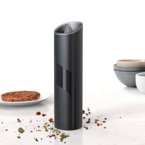 Electric Pepper Salt Grinder Gravity Automatic Spice Grinder Battery Powered Pepper Mill with LED Light Adjustable Coarseness One Hand Operation for Kitchen Resturant Camping BBQ Black