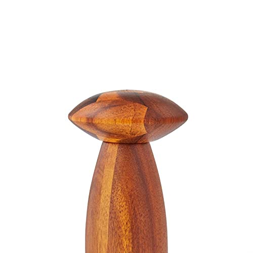 Nambe - Gourmet Collection - Contour Pepper Mill - Measures at 3" x 3.5" x 7" - Made with Acacia Wood and Ceramic Mechanism - Designed by Lou Henry