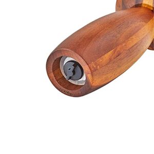 Nambe - Gourmet Collection - Contour Pepper Mill - Measures at 3" x 3.5" x 7" - Made with Acacia Wood and Ceramic Mechanism - Designed by Lou Henry