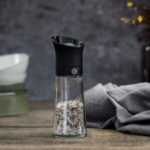 CrushGrind Kala Salt, Pepper, Herb or Spice Grinder - Fully adjustable - Glass (6.69 inches / Black Plastic)