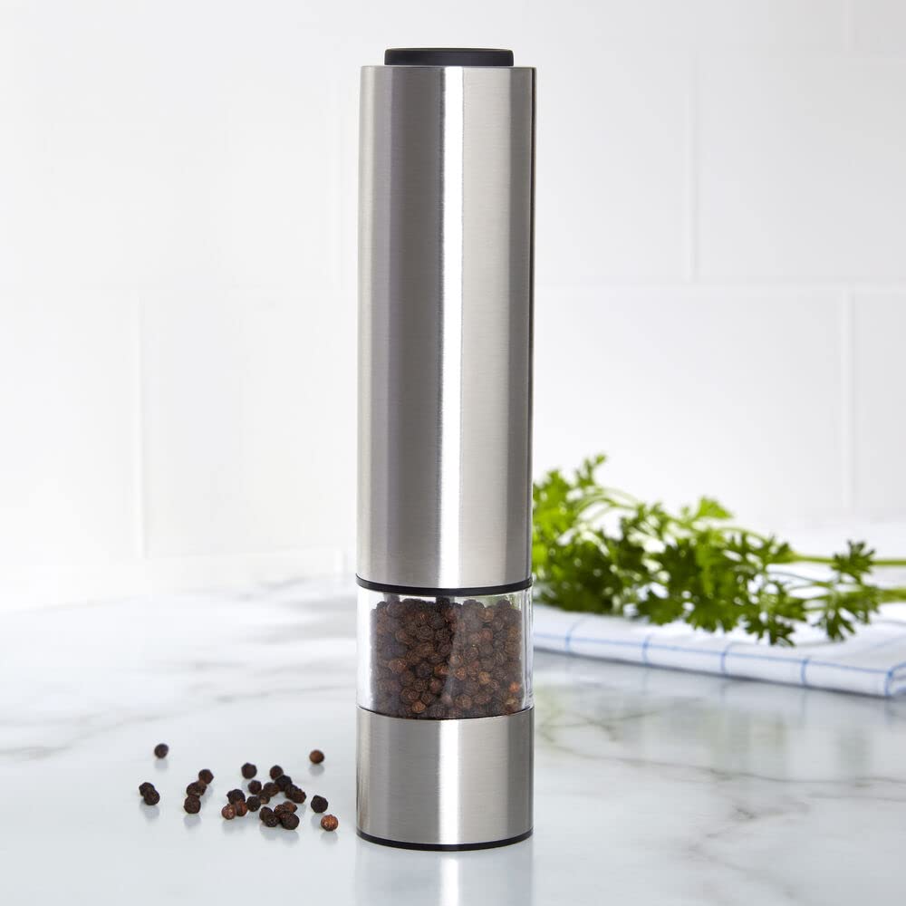 Kamenstein Battery Operated Grinder Filled with Black Peppercorns, 8.75 Inch