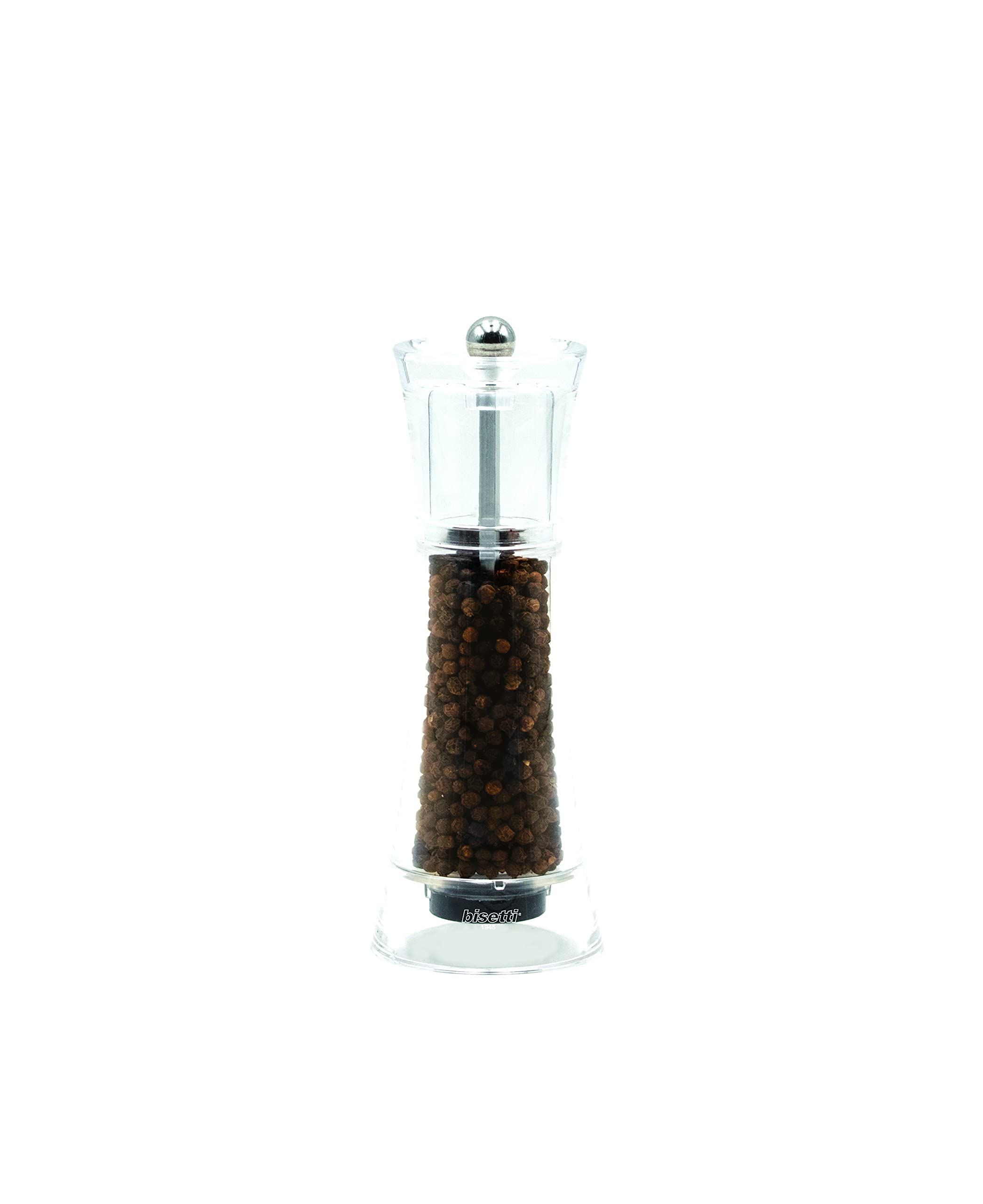 Bisetti Verona 17.5 cm / 6.9 Inch Clear Acrylic Pepper Mill With Adjustable Carbon Grinder