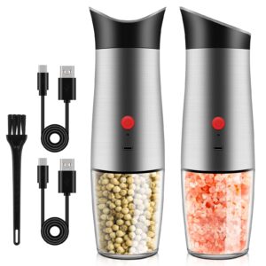 movno salt and pepper grinder set usb gravity electric, pepper grinder refillable rechargeable, salt and pepper mill, automatic powered with ceramic grind led light, auto peppercorn shaker-set of 2
