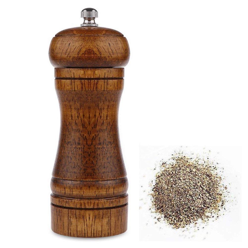 LETOOR Mill Oak Wood Salt and Pepper Ceramic Adjustable Coarseness Grinder, 5 inch