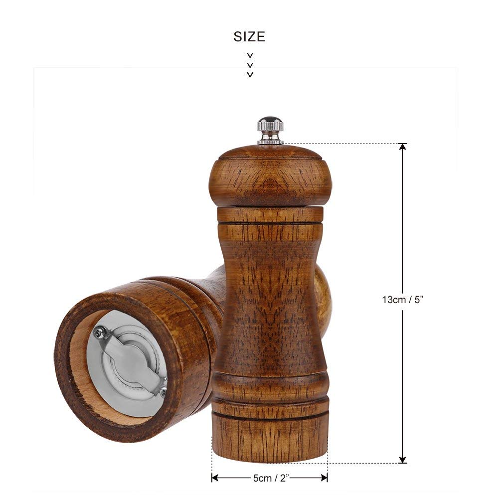 LETOOR Mill Oak Wood Salt and Pepper Ceramic Adjustable Coarseness Grinder, 5 inch