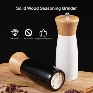 MKLZ Wood Salt and Pepper Grinder, 6 Inch Wooden Adjustable Manual Spice Crack Mill, Refillable Salted Grinding Shakers with Ceramic Rotor for Kitchen Cooking (Black)