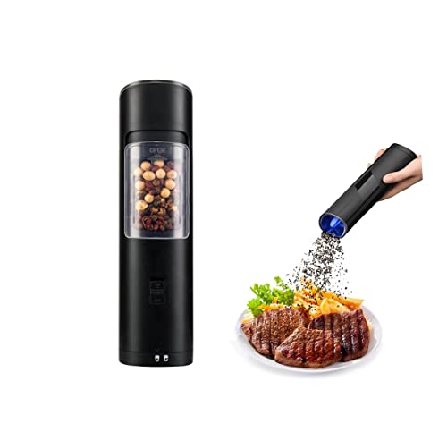 STANFORD Battery Operated Salt and Pepper shaker in one, Electric Pepper Grinder, Battery Operated Pepper Grinde, One Handed Automatic Operation with Adjustable Coarseness Mill, Black