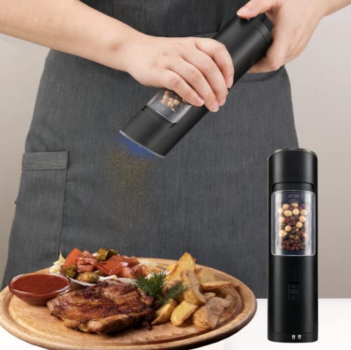 STANFORD Battery Operated Salt and Pepper shaker in one, Electric Pepper Grinder, Battery Operated Pepper Grinde, One Handed Automatic Operation with Adjustable Coarseness Mill, Black