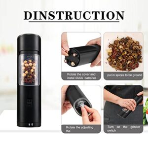 STANFORD Battery Operated Salt and Pepper shaker in one, Electric Pepper Grinder, Battery Operated Pepper Grinde, One Handed Automatic Operation with Adjustable Coarseness Mill, Black