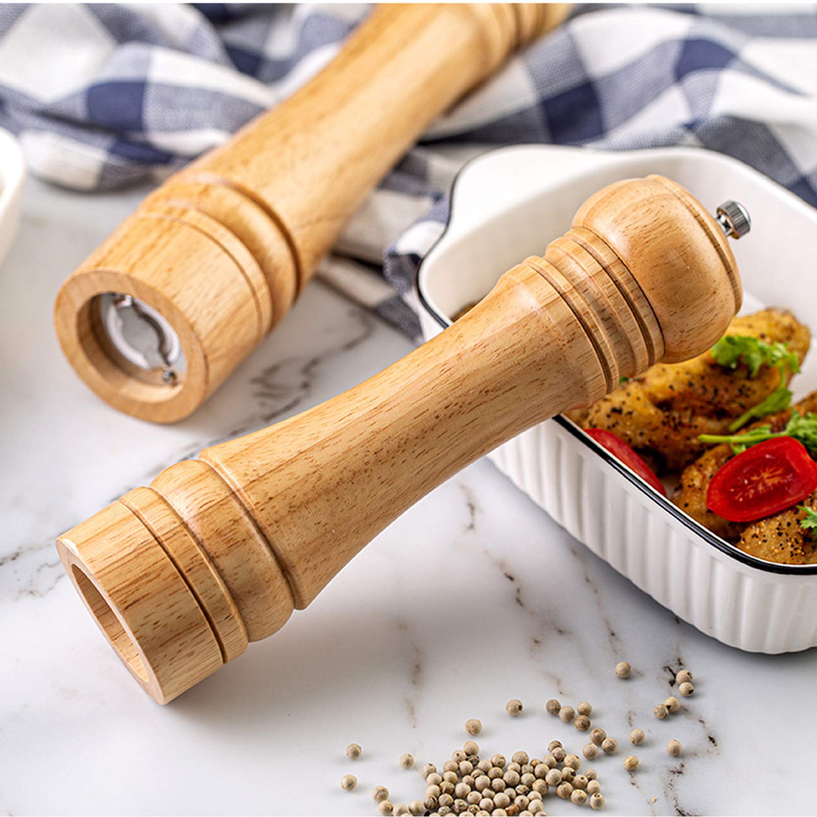 Wood Pepper Grinder Refillable, Pepper Mill, Adjustable Salt and Pepper Grinder Set, Kitchen Gadgets, Long Lasting Fresh Keeping Spice Grinder, Ceramic Grinding Mechanism Salt Mill (5inch)