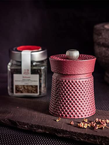 Peugeot Bali Fonte Cast Iron Pepper Mill 8cm-3 inch, Red. Gift Set includes a Peppercorn Spice Cube