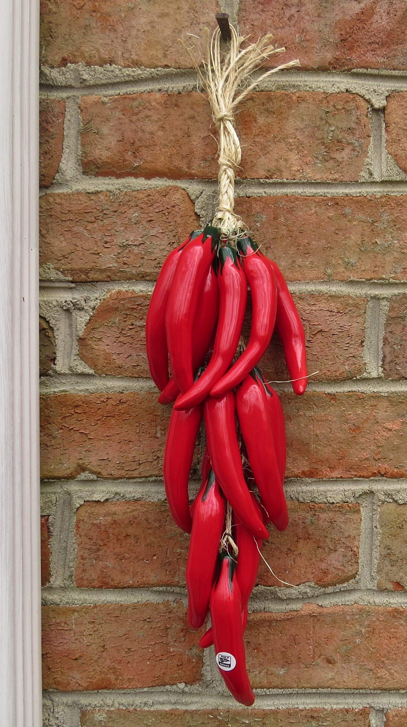 Generic Ceramic Talavera Red Chile Pepper - 15 in Red Chiles - Beautiful Mexican Handmade - Individually Unique - Red Chili Pepper Decorations - Pepper String - Red Chili Décor