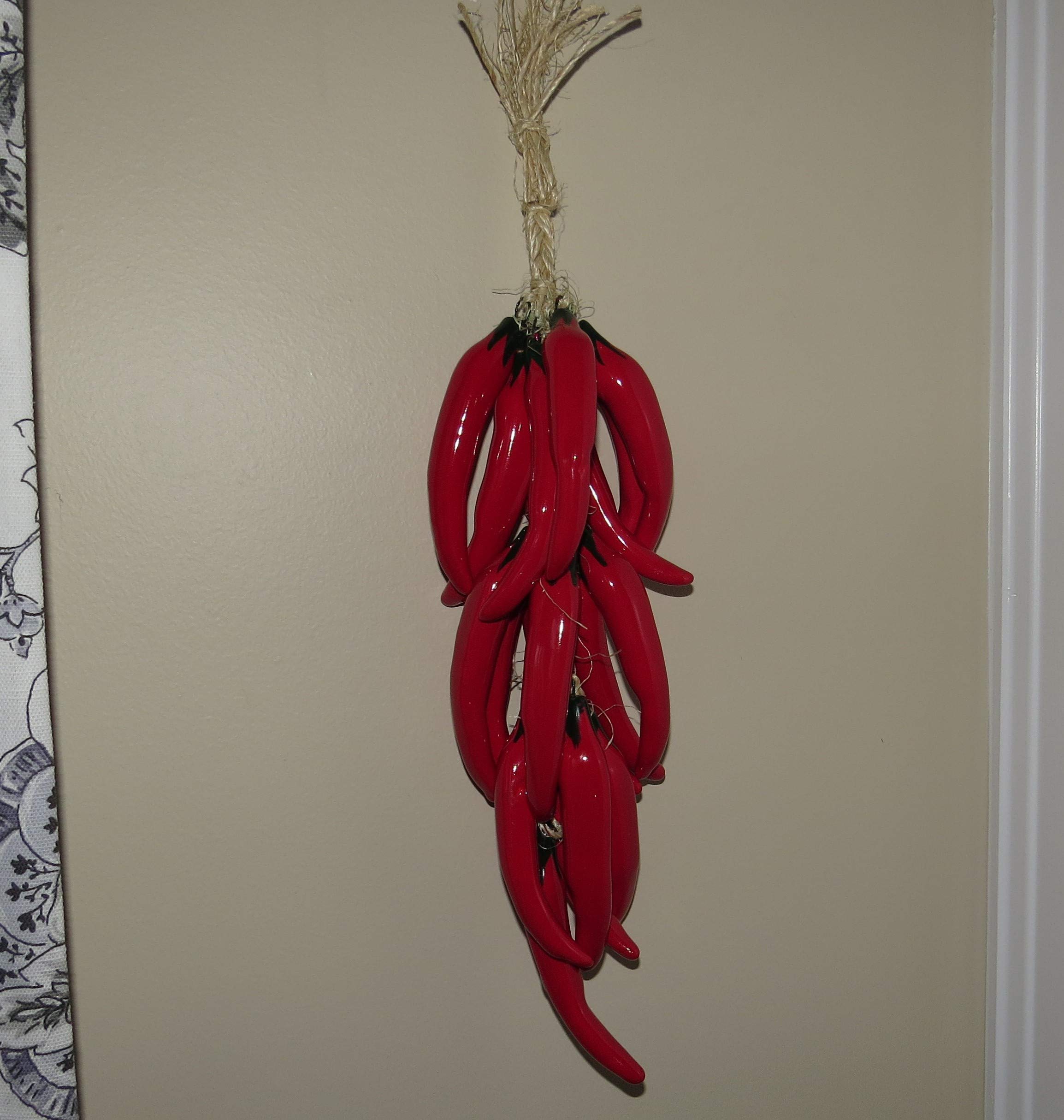 Generic Ceramic Talavera Red Chile Pepper - 15 in Red Chiles - Beautiful Mexican Handmade - Individually Unique - Red Chili Pepper Decorations - Pepper String - Red Chili Décor