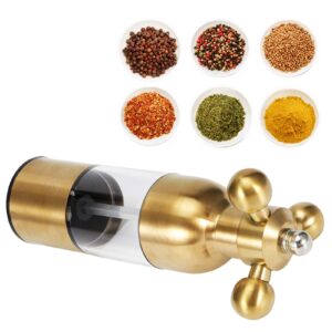 Pepper Grinder Refillable, Stainless Steel Spice Grinder Kitchen Tool 7.1 x 2.8 x 1.9in Pepper Salt Spice Mill Grinder Seasoning for Cooking (Gold)