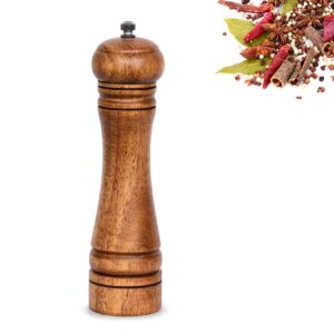 epinitd wooden pepper mill, ceramic burr adjustable coarseness pepper grinder, durable manual spice pepper mills easily refillable and great use, 8 inch, wood color