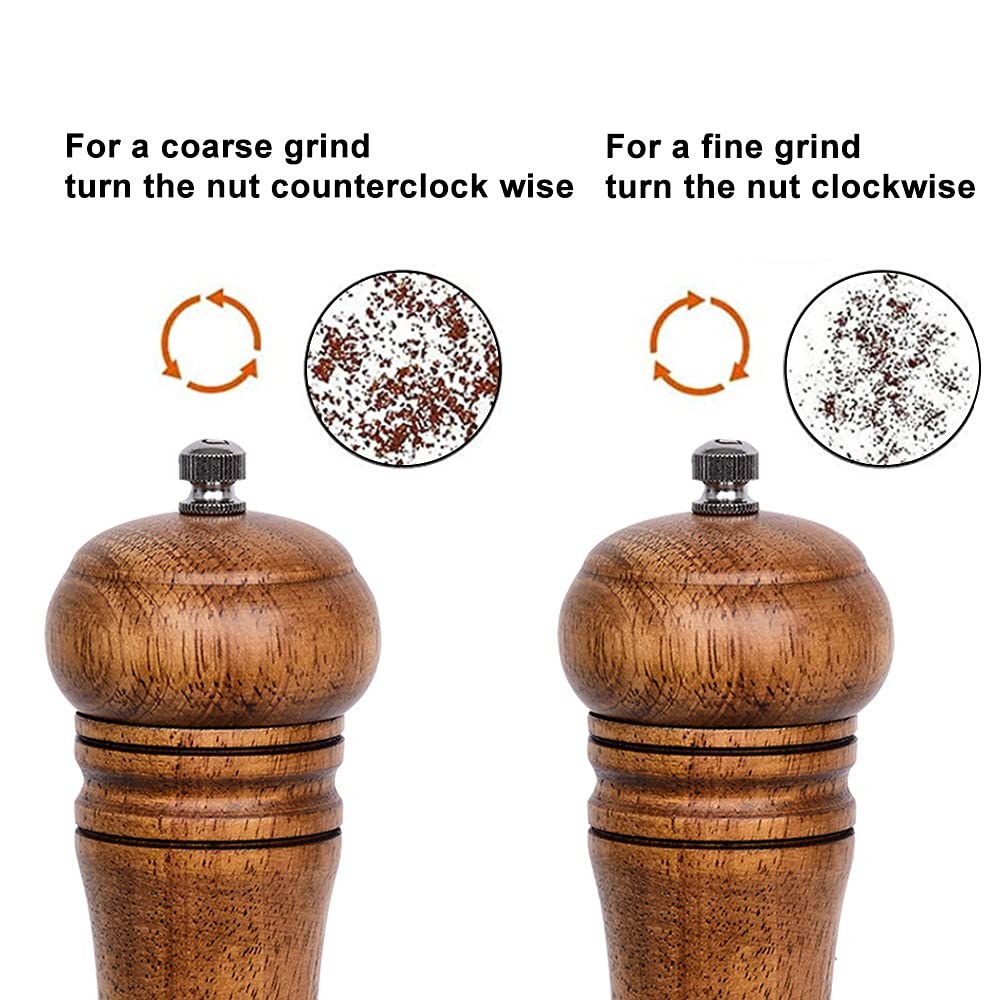 EpinItd Wooden Pepper Mill, Ceramic Burr Adjustable Coarseness Pepper Grinder, Durable Manual Spice Pepper Mills Easily Refillable and Great Use, 8 Inch, Wood Color