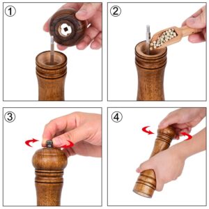 EpinItd Wooden Pepper Mill, Ceramic Burr Adjustable Coarseness Pepper Grinder, Durable Manual Spice Pepper Mills Easily Refillable and Great Use, 8 Inch, Wood Color