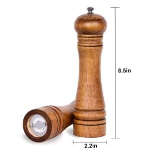 EpinItd Wooden Pepper Mill, Ceramic Burr Adjustable Coarseness Pepper Grinder, Durable Manual Spice Pepper Mills Easily Refillable and Great Use, 8 Inch, Wood Color