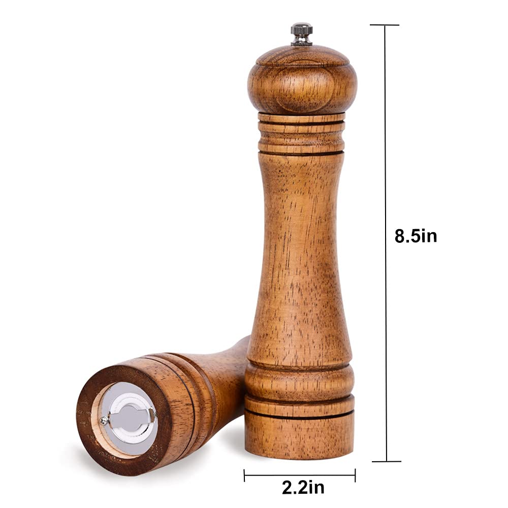 EpinItd Wooden Pepper Mill, Ceramic Burr Adjustable Coarseness Pepper Grinder, Durable Manual Spice Pepper Mills Easily Refillable and Great Use, 8 Inch, Wood Color